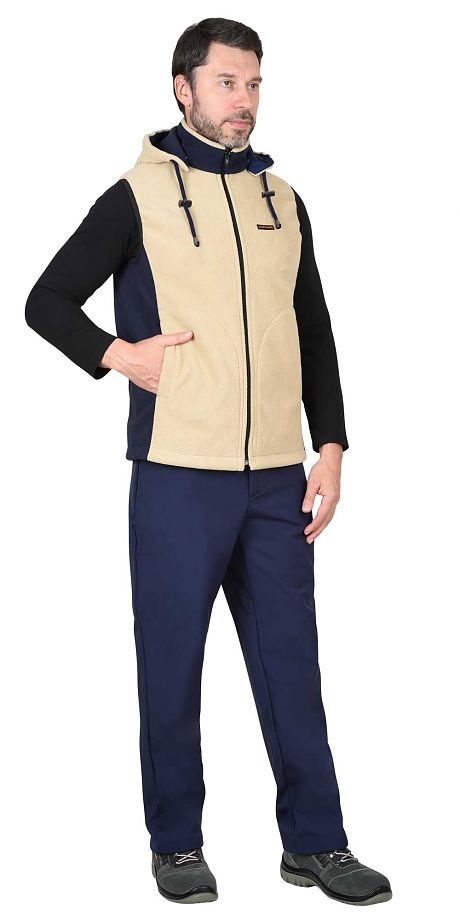  Жилет "Техно" (флис дублированный) бежевый с синим