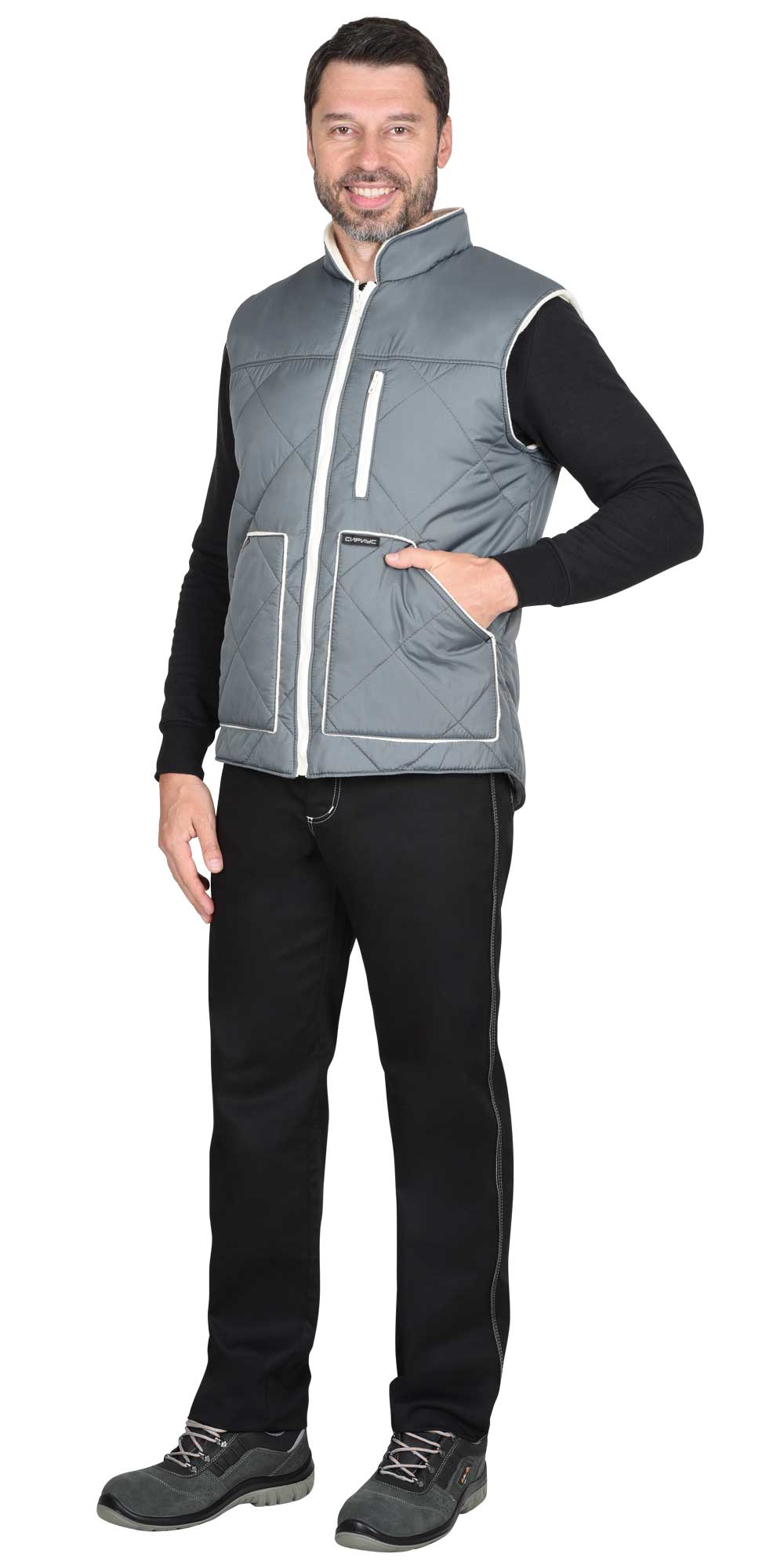  Жилет "ЕВРОПА" удлиненный (на подкладке флис молочный) графит (ЧЗ)