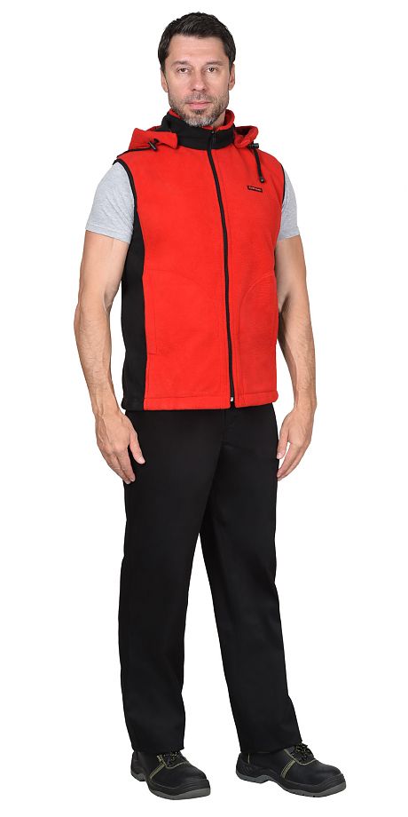  Жилет "Техно" (флис дублированный) красный с черным