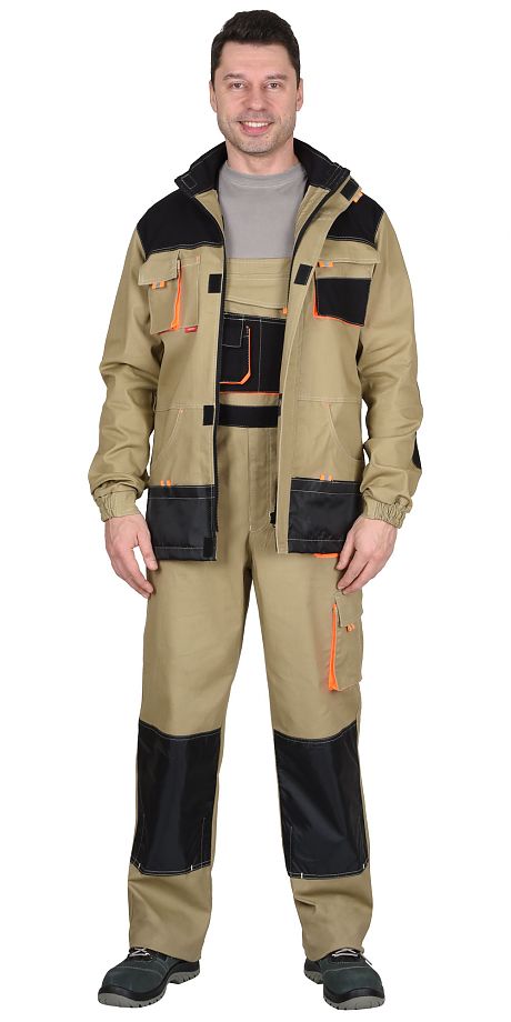  Костюм "МАНХЕТТЕН" куртка дл. п/к песочный с оранж. и черным тк. мех. стрейч пл. 250г/кв.м