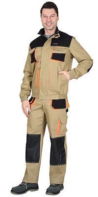  Костюм "МАНХЕТТЕН" куртка, брюки песочный с оранж. и черным тк. мех. стрейч пл. 250г/кв.м