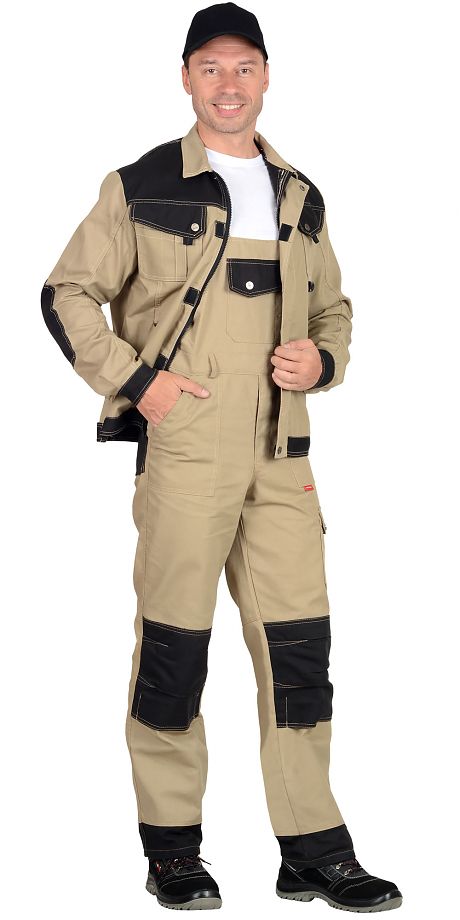  Костюм летний "Вест-Ворк" куртка кор., п/к бежевый с черным пл. 275 г/кв.м