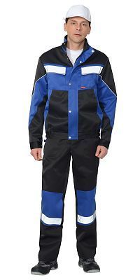  Костюм "ОРИОН" куртка, п/к  чёрный с васильковым и СОП 50мм