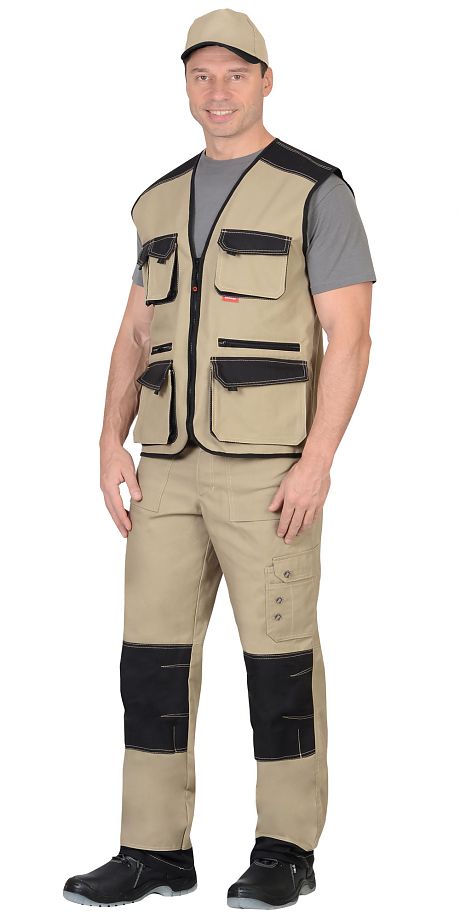  Костюм "Вест-Ворк" брюки, жилет песочный с черным пл. 275 г/кв.м