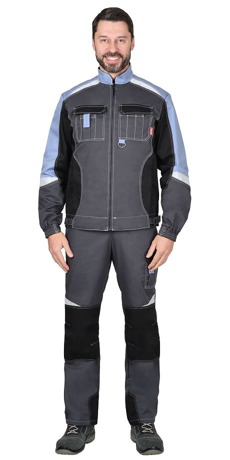  Костюм мужской летний «ФАВОРИТ-МЕГА» куртка и полукомбинезон, серый с чер. и сиреневым, СОП