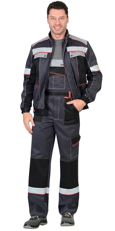  Костюм "ПОЛИНОМ" куртка, п/к т.серый со св.серым, черным, красным и СОП 50мм