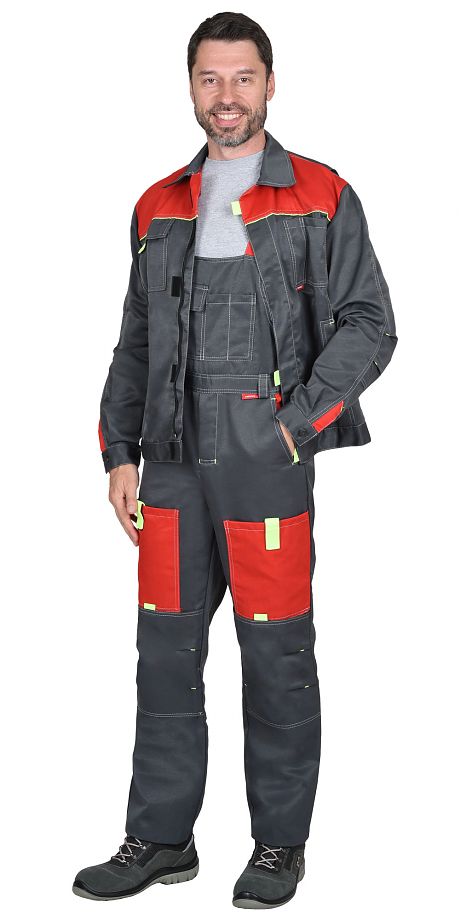  Костюм "ФАВОРИТ" летний куртка, п/к т.серый с красным и лимонным кантом