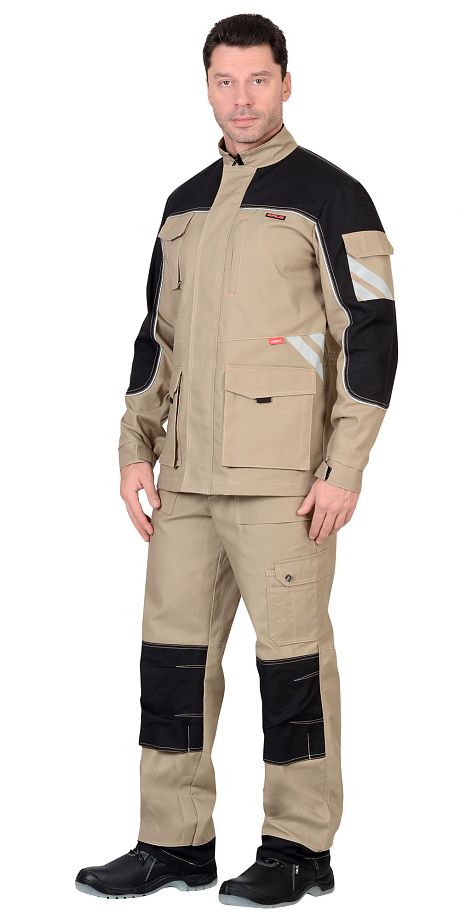  Костюм "Вест-Ворк" куртка дл, п/к песочный с черным пл. 275 г/кв.м