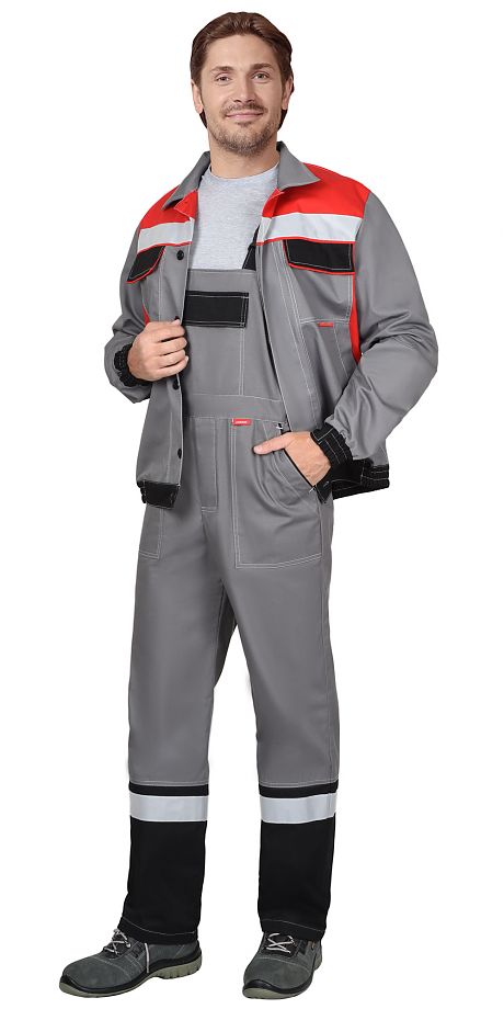  Костюм "СИРИУС 4120" куртка, полукомбинезон средне-серый с красным и СОП
