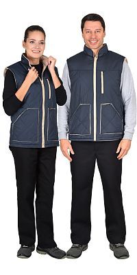  Жилет "ЕВРОПА" удлиненный (на подкладке флис) сине-серый