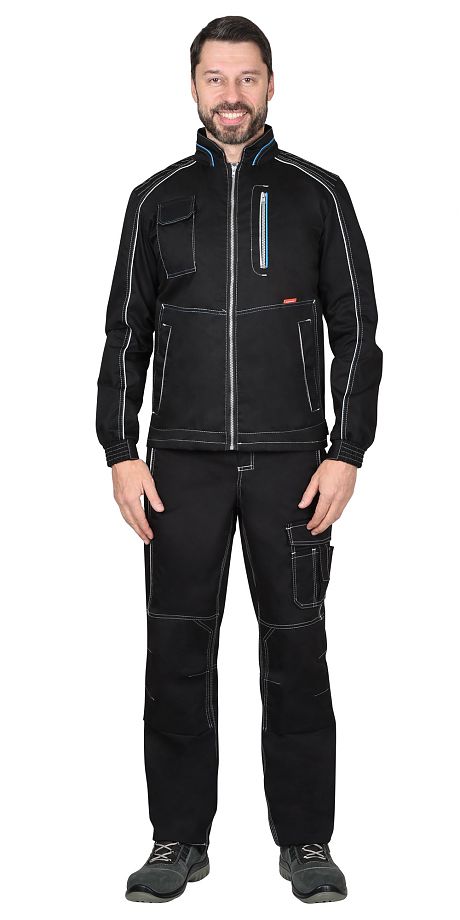  Куртка "АЛЕКС" летняя мужская черная с голубой отделкой