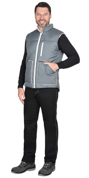  Жилет "ЕВРОПА" удлиненный (на подкладке флис молочный) графит (ЧЗ)