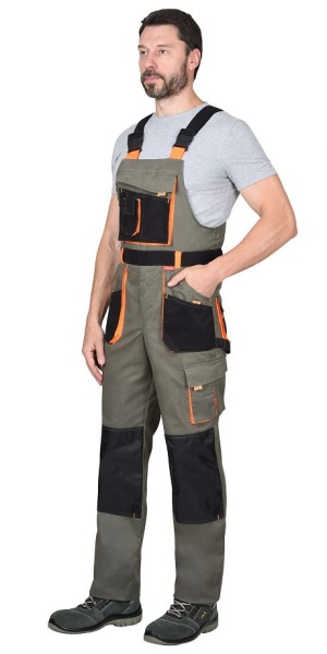  Полукомбинезон "МАНХЕТТЕН" оливковый с оранжевым и чер. тк. мех. стрейч пл 260 г/кв.м