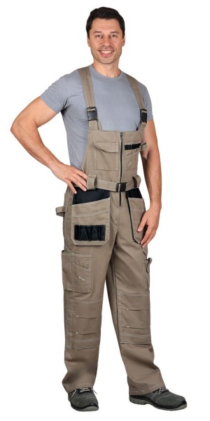  Полукомбинезон "ПРЕМИУМ ПЛЮС" песочный с черным, 100% х/б, пл. 270 г/кв.м