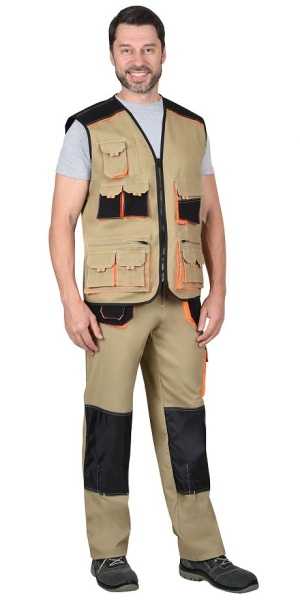  Жилет "МАНХЕТТЕН" песочный с оранж. и черным тк. мех. стрейч пл. 250г/кв.м