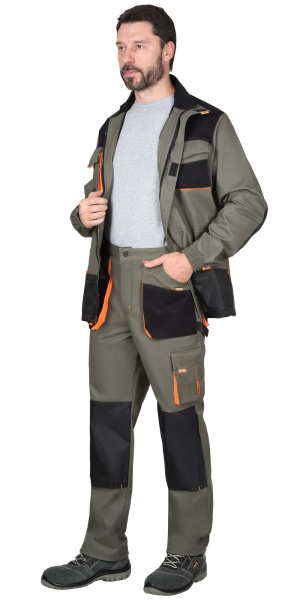 Купить Костюм "МАНХЕТТЕН" куртка, брюки оливковый с оранжевым и чер. тк. мех. стрейч пл 260 г/кв.м от 31605.00  тенге