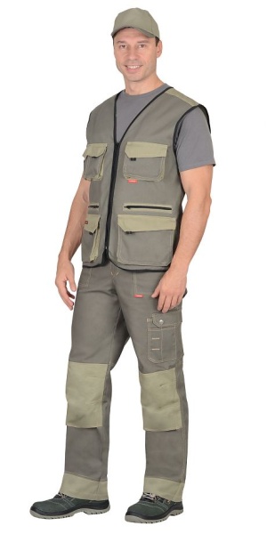  Костюм "Вест-Ворк" жилет, брюки т.оливковый со св.оливковым пл. 275 г/кв.м