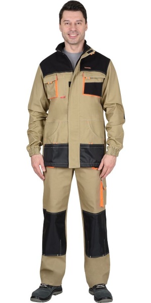  Костюм "МАНХЕТТЕН" куртка дл., брюки песочный с оранж. и черным тк. мех. стрейч пл. 250г/кв.м