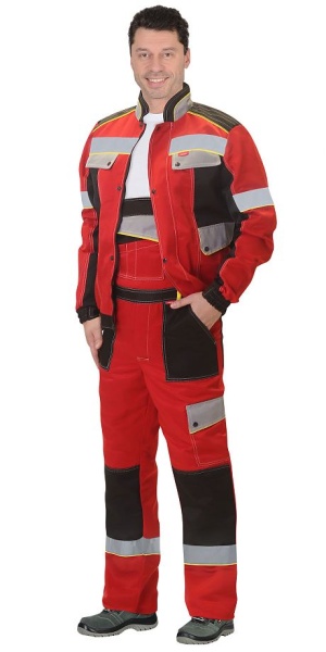 Костюм "Полином" муж.,курт.кор. п/к, черный с красным и св.серым СОП 50мм