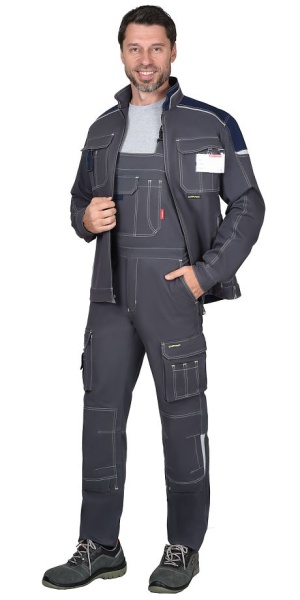  Костюм "ДЖЕТ" куртка, полукомбинезон т-серый с синим тк. мех. стрейч с ВО