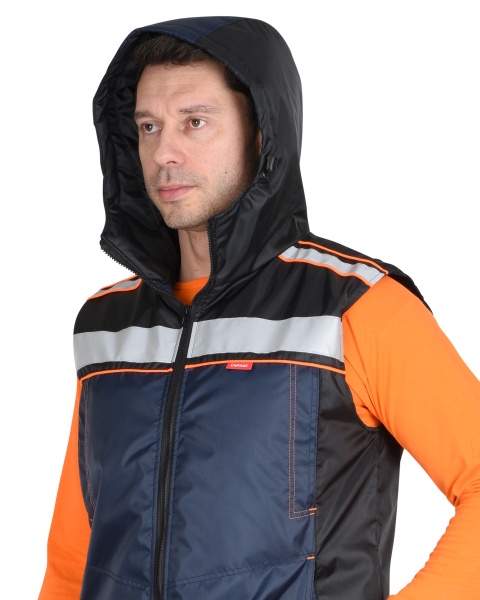 Купить Жилет "Практик" мужской  синий с черным, с капюшоном (ЧЗ) от 4460.00  тенге