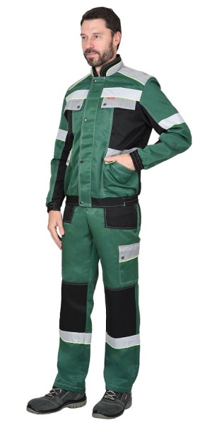 Костюм "Полином":муж., кур. кор., п/к. зеленый с черным и св.серым и СОП 50мм.