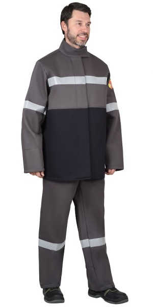  Костюм сварщика "СФИНКС" летний: куртка, брюки, серый с черным и СОП 50 мм