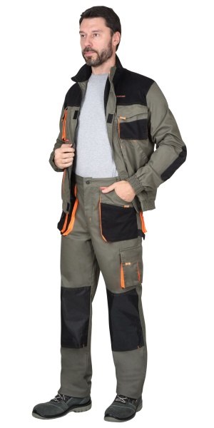 Купить Костюм "МАНХЕТТЕН" куртка. брюки оливковый с оранжевым и чер. тк. мех. стрейч пл 260 г/кв.м от 30906.00  тенге