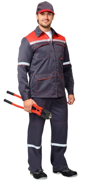  Костюм "МЕХАНИК" куртка, брюки серый с красным и СОП
