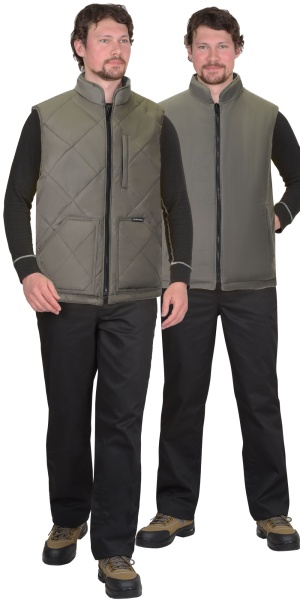  Жилет "ЕВРОПА" двухсторонний оливковый с флисом хаки (ЧЗ) тк. Дюспо