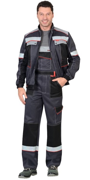  Костюм "ПОЛИНОМ" куртка, п/к т.серый со св.серым, черным, красным и СОП 50мм