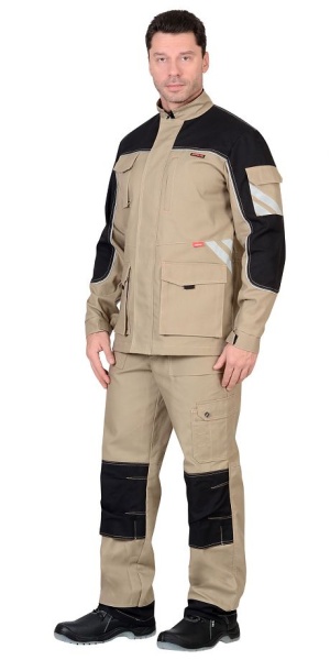  Костюм "Вест-Ворк" куртка дл, п/к песочный с черным пл. 275 г/кв.м