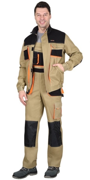  Костюм "МАНХЕТТЕН" куртка, п/к песочный с оранж. и черным тк. мех. стрейч пл. 250г/кв.м