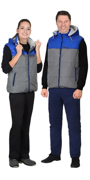 Жилет "ДРАЙВ" (на подкладке флис) серый с  васильковым