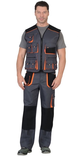  Жилет "МАНХЕТТЕН" т.серый с оранж. и черным тк. мех. стрейч пл. 250 г/кв.м