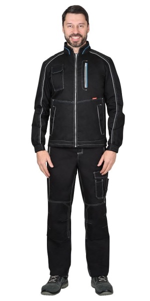  Куртка "АЛЕКС" летняя мужская черная с голубой отделкой