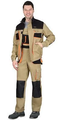  Костюм "МАНХЕТТЕН" куртка, п/к песочный с оранж. и черным тк. мех. стрейч пл. 250г/кв.м