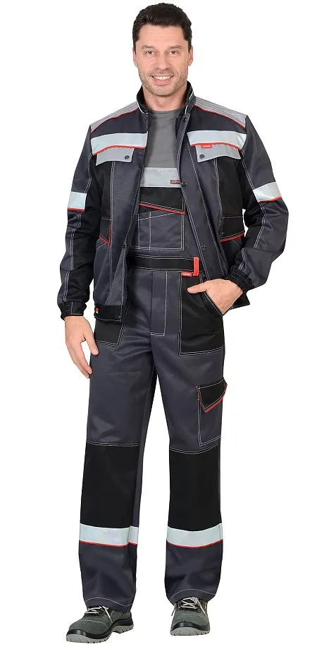  Костюм "ПОЛИНОМ" куртка, п/к т.серый со св.серым, черным, красным и СОП 50мм